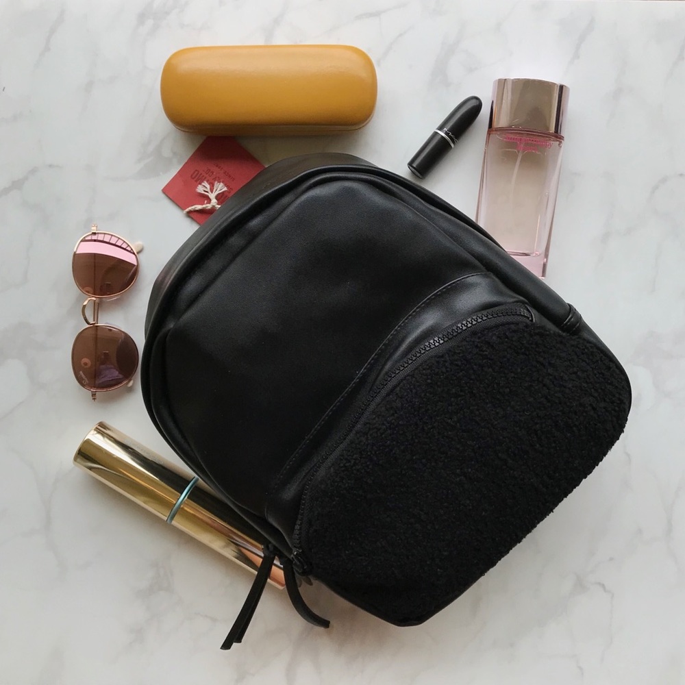 🎄 SALE Black Faux Sheep skin and leather Backpack